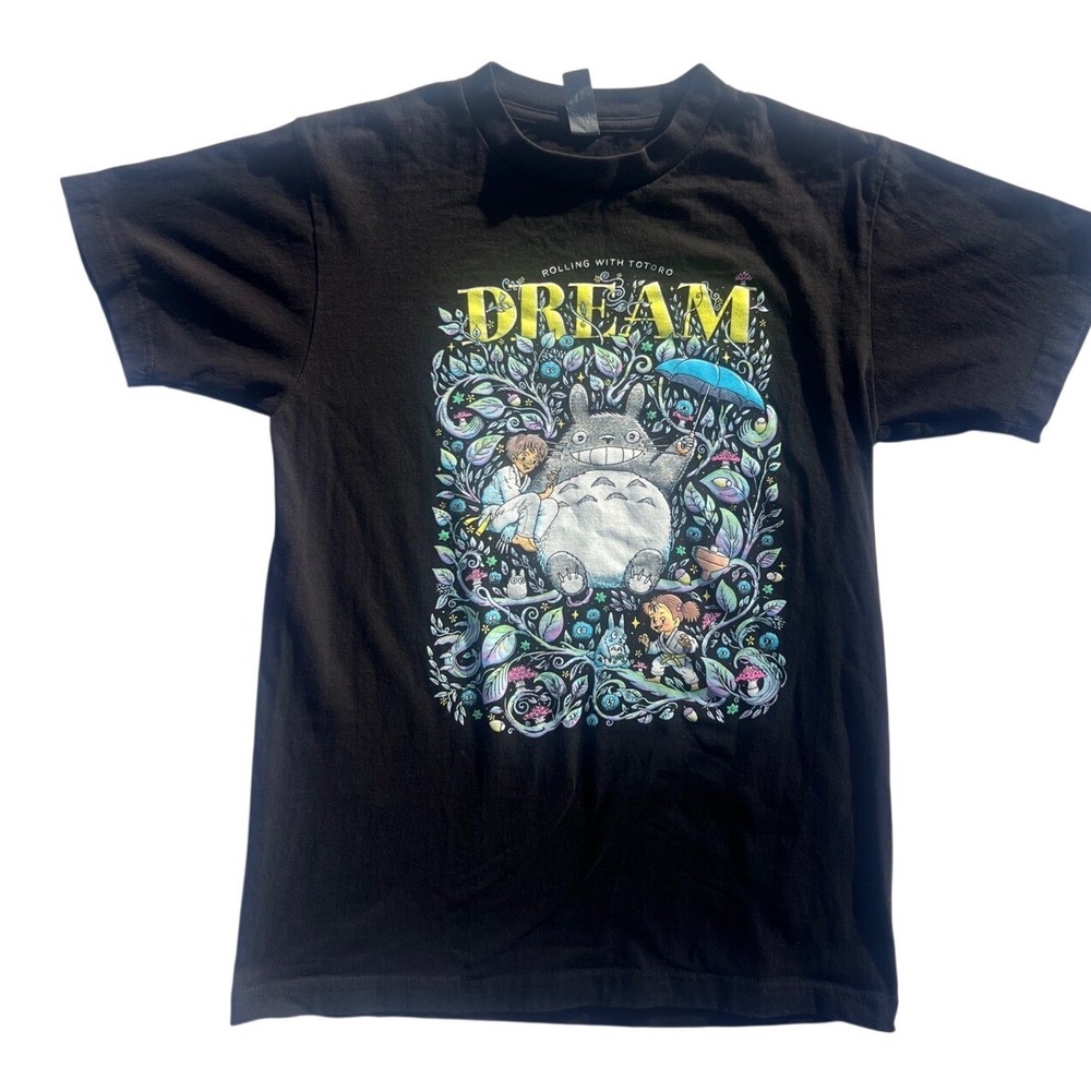 Rolling with Totoro Dream Graphic T-Shirt Black Studio Ghibli Anime Mens Small